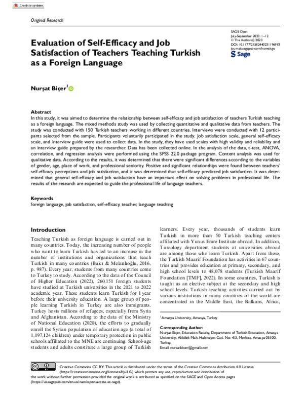 (PDF) Evaluation of Self-Efficacy and Job Satisfaction of Teachers ...