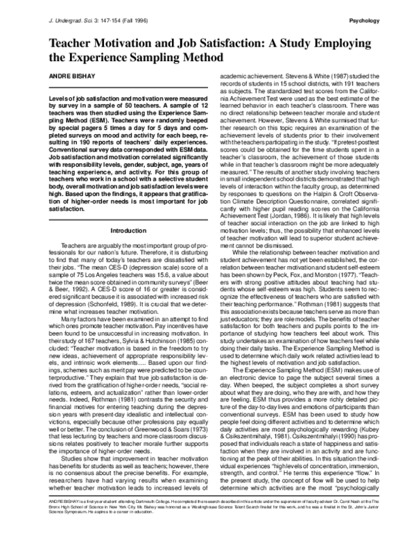 (PDF) Teacher motivation and job satisfaction: A study employing the ...