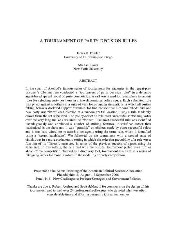 (PDF) A Tournament of Party Decision Rules