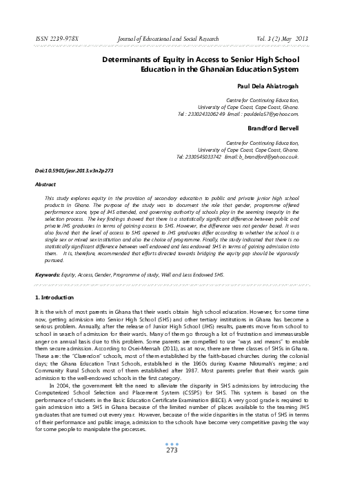 (PDF) Determinants of Equity in Access to Senior High School Education ...