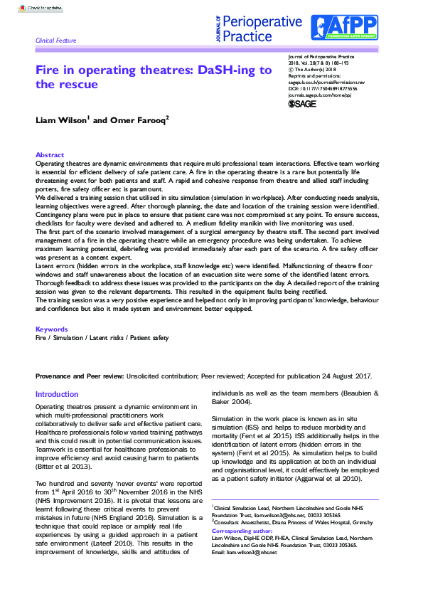 (PDF) Fire in operating theatres: DaSH-ing to the rescue