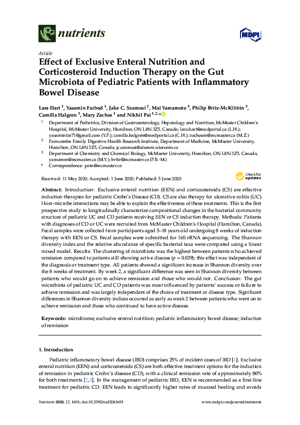 (PDF) Effect of Exclusive Enteral Nutrition and Corticosteroid ...