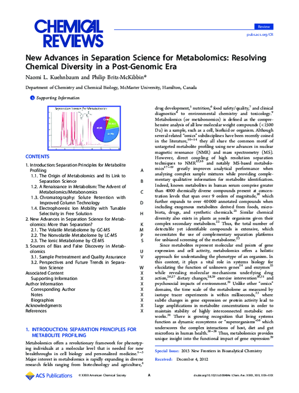 (PDF) New Advances in Separation Science for Metabolomics: Resolving ...