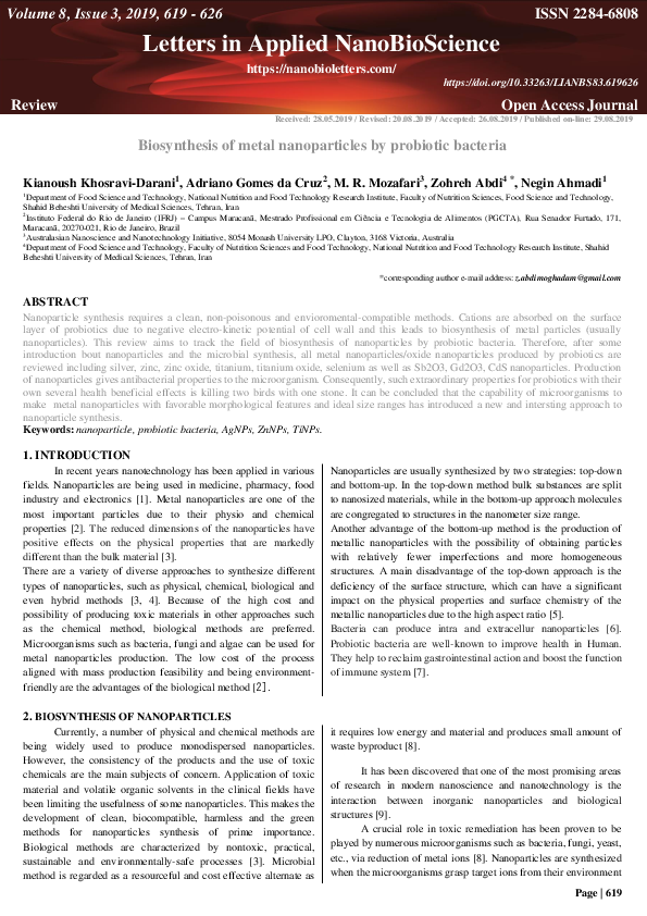 (PDF) Biosynthesis of metal nanoparticles by probiotic bacteria