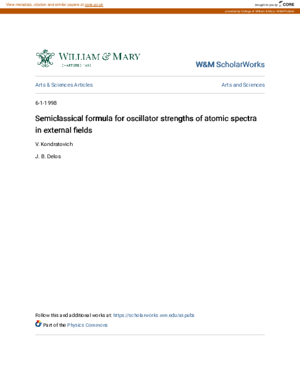 (PDF) Semiclassical formula for oscillator strengths of atomic spectra