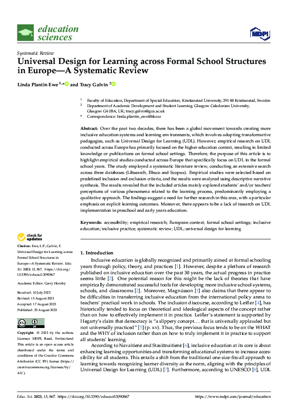 (PDF) Universal Design for Learning across Formal School Structures in ...