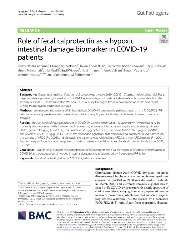 (PDF) Role of fecal calprotectin as a hypoxic intestinal damage ...