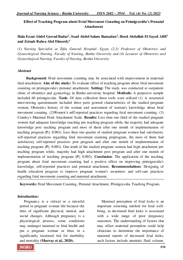 (PDF) Effect of Teaching Program about Fetal Movement Counting on ...