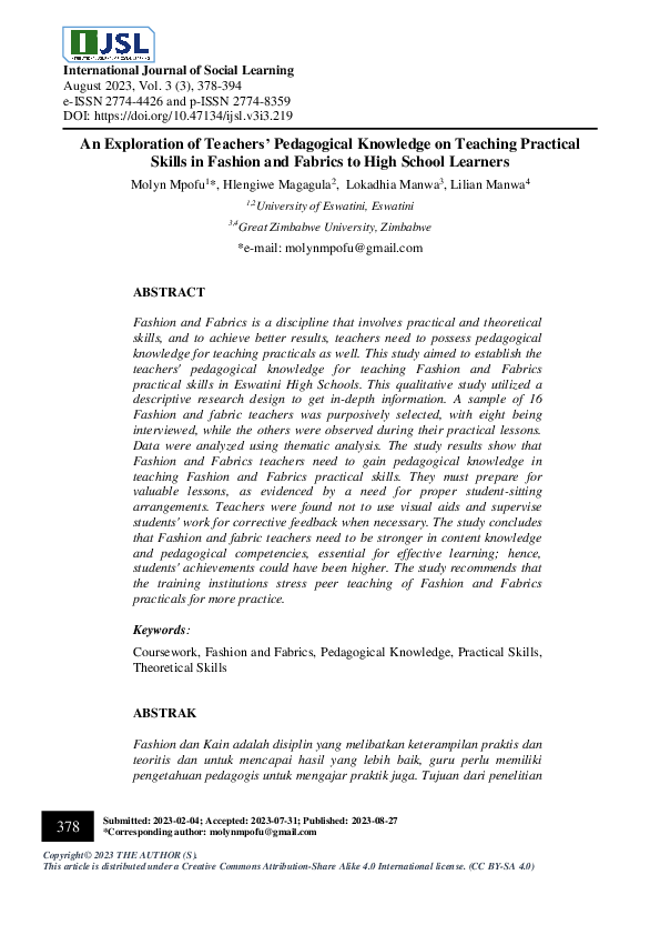 (PDF) An Exploration of Teachers’ Pedagogical Knowledge on Teaching ...