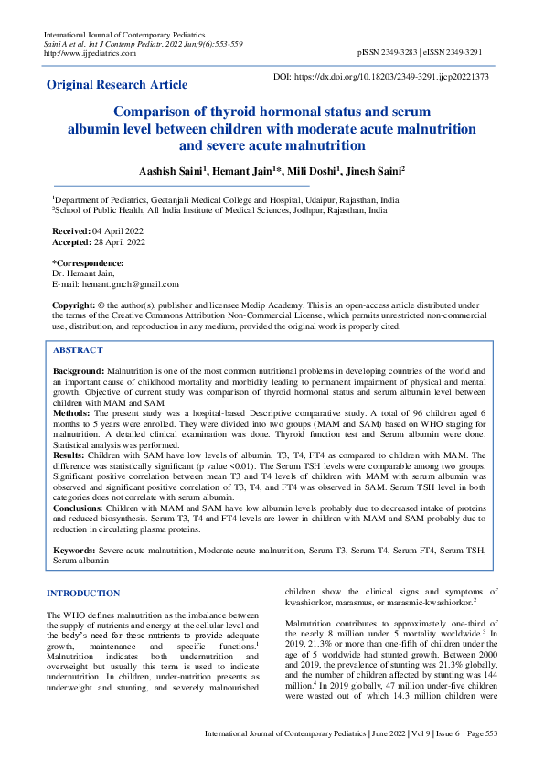 (PDF) Comparison of thyroid hormonal status and serum albumin level ...