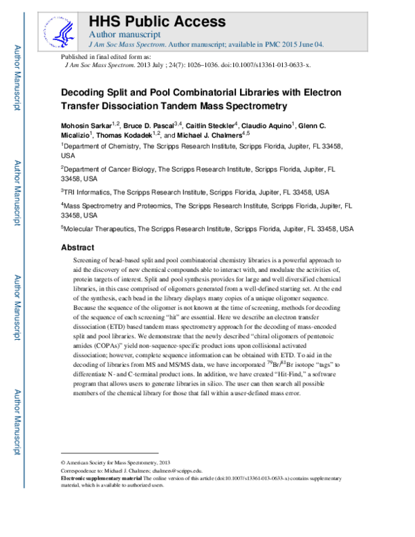 (PDF) Decoding Split and Pool Combinatorial Libraries with Electron ...