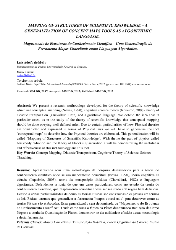 (PDF) Mapping of structures of scientific knowledge – a generalization ...