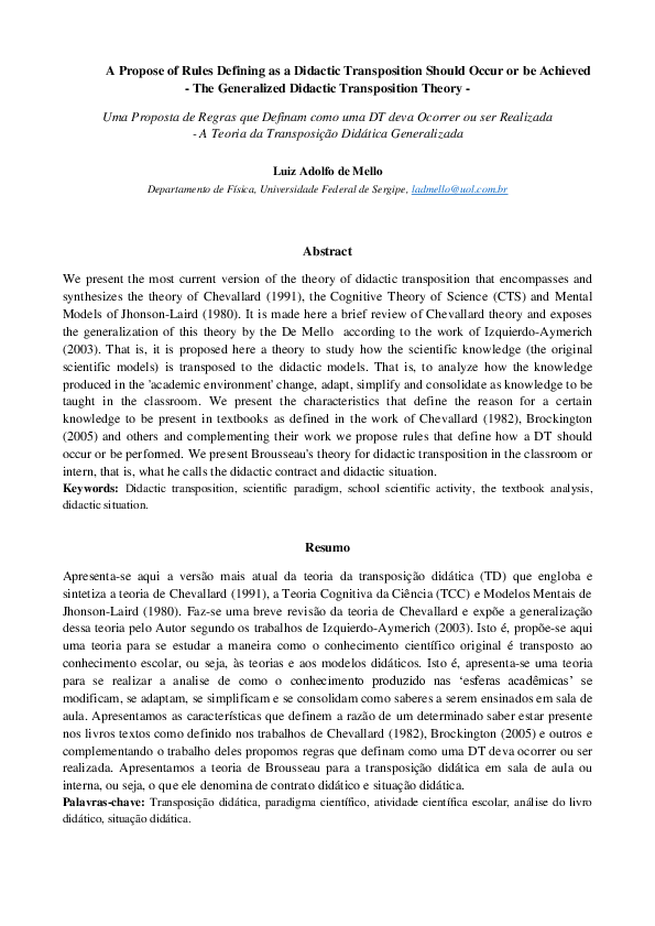 (PDF) A propose of rules defining as a didactic transposition should ...