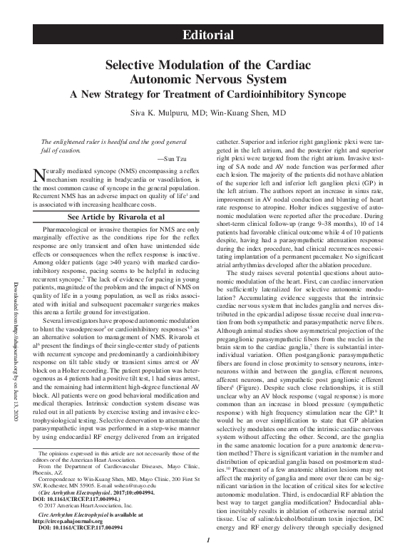 (PDF) Selective Modulation of the Cardiac Autonomic Nervous System