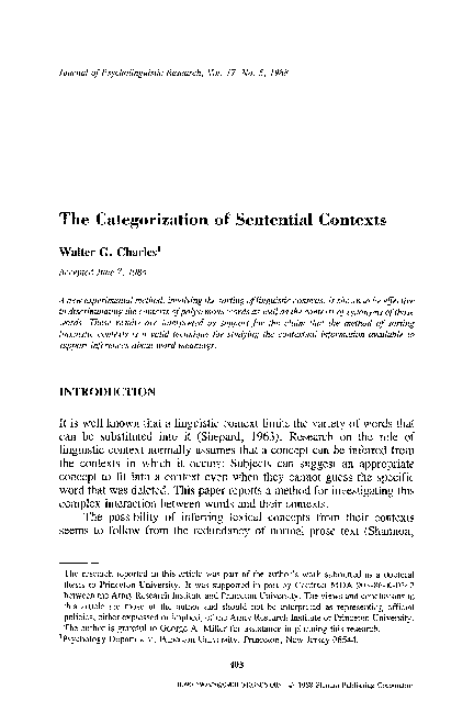 (PDF) The categorization of sentential contexts