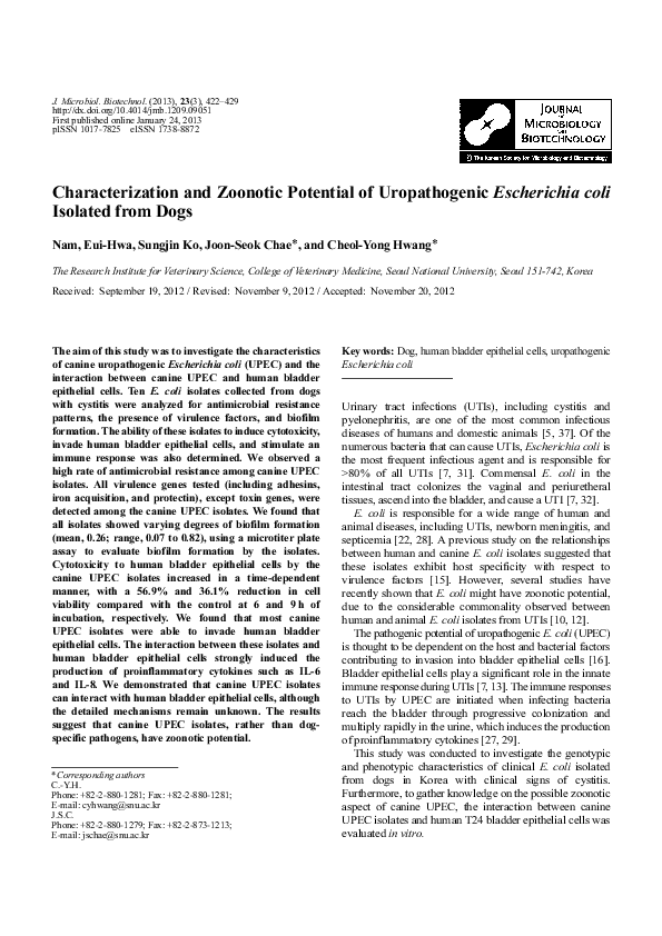 (PDF) Characterization and Zoonotic Potential of Uropathogenic ...