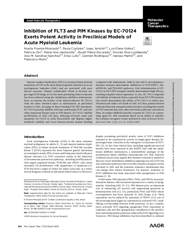(PDF) Inhibition of FLT3 and Pim Kinases by EC-70124 Exerts Potent ...