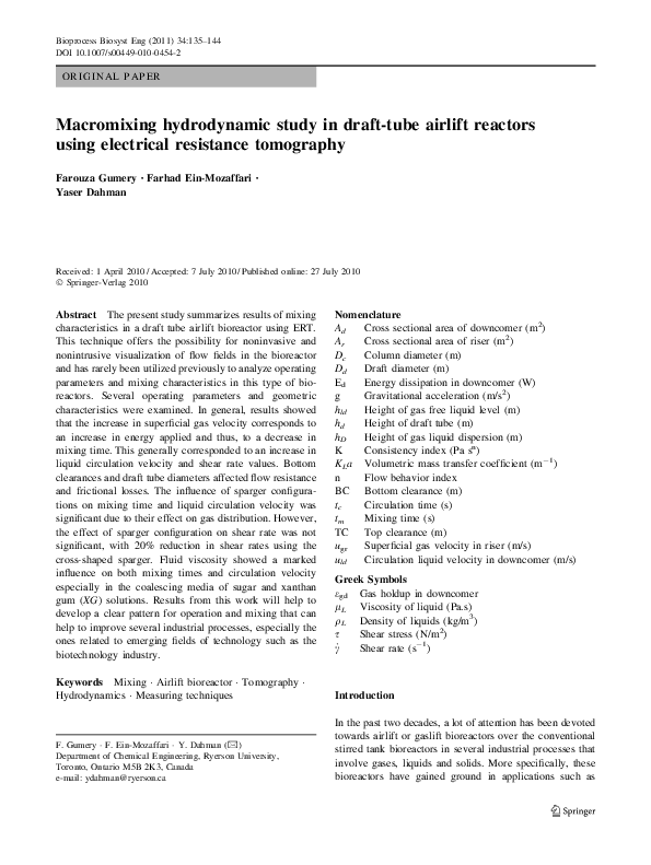 (PDF) Macromixing hydrodynamic study in draft-tube airlift reactors ...