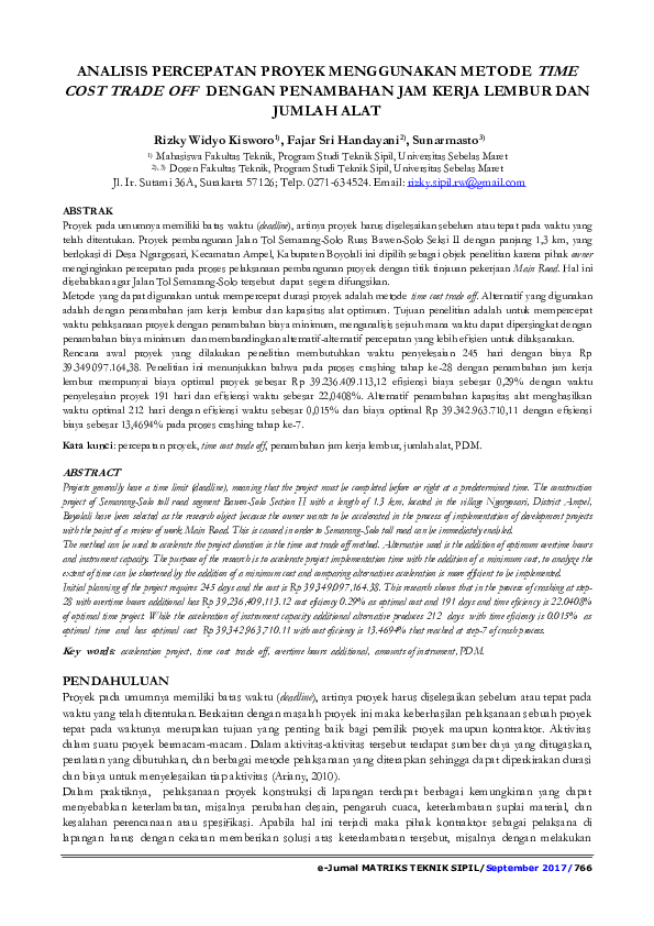 (PDF) Analisis Percepatan Proyek Menggunakan Metode Time Cost Trade Off ...