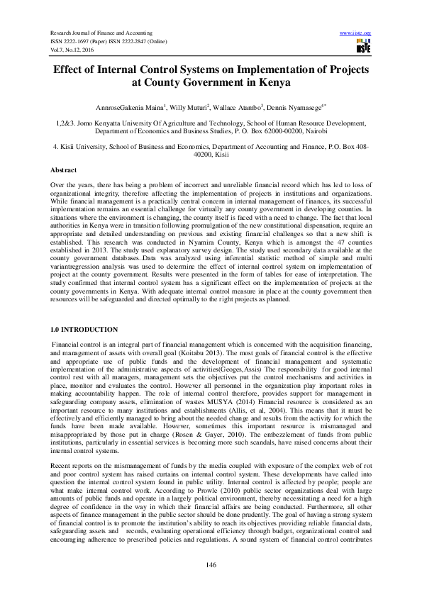 (PDF) Effect of Internal Control Systems on Implementation of Projects ...