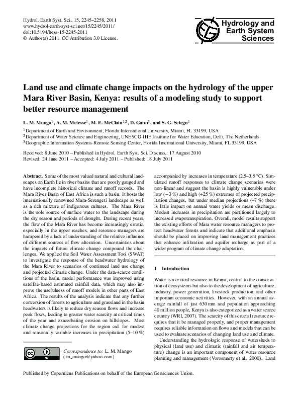 (PDF) Land use and climate change impacts on the hydrology of the upper ...