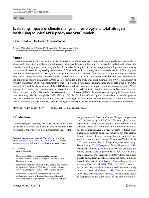 (PDF) Evaluating impacts of climate change on hydrology and total ...