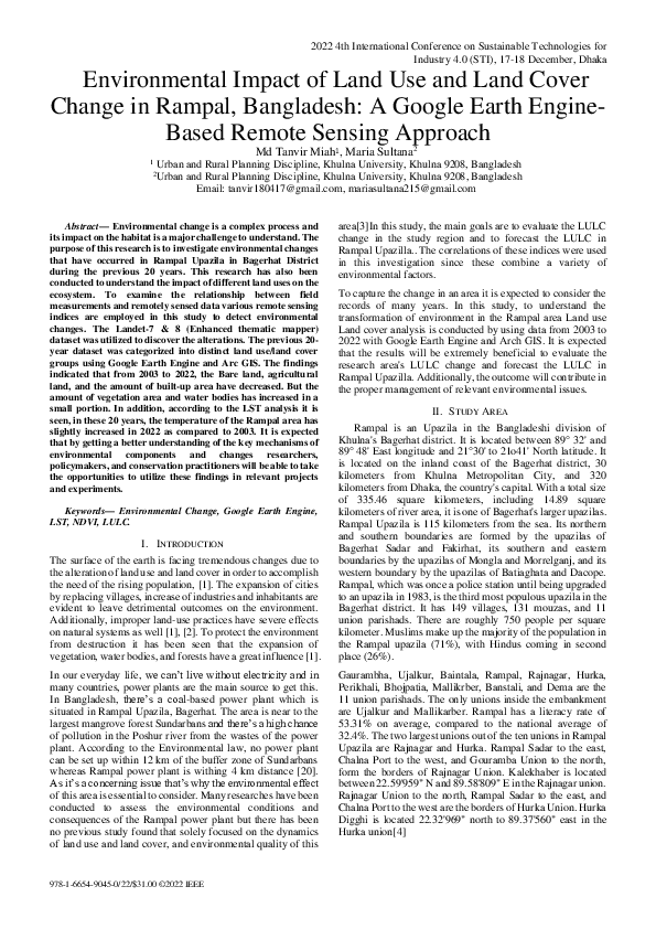 Pdf Environmental Impact Of Land Use And Land Cover Change In Rampal Pdf Environmental Impact Of Land Use And Land Cover Change In Rampal