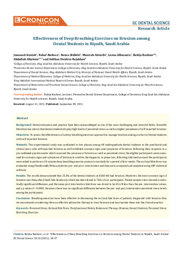 (PDF) Effectiveness of Deep Breathing Exercises on Bruxism among Dental ...