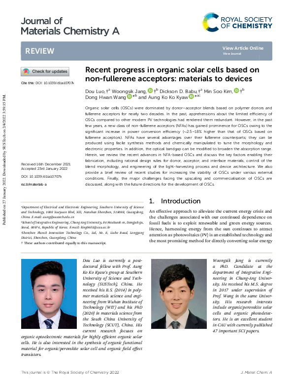 (PDF) Recent progress in organic solar cells based on non-fullerene ...