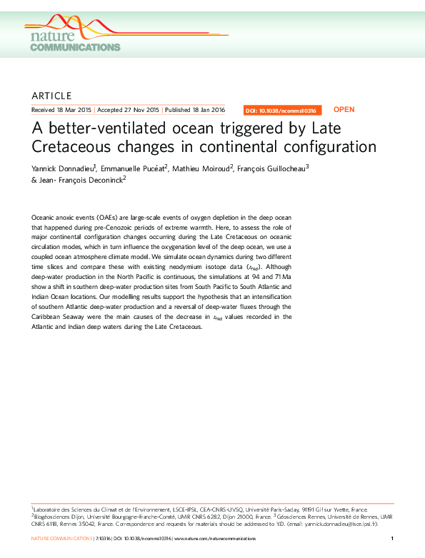 (PDF) A better-ventilated ocean triggered by Late Cretaceous changes in ...
