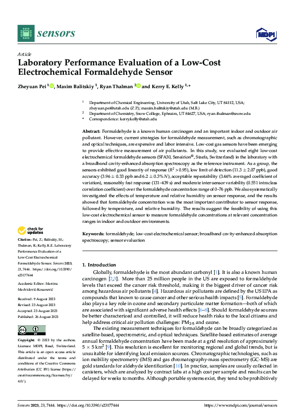 (PDF) Laboratory Performance Evaluation of a Low-Cost Electrochemical ...