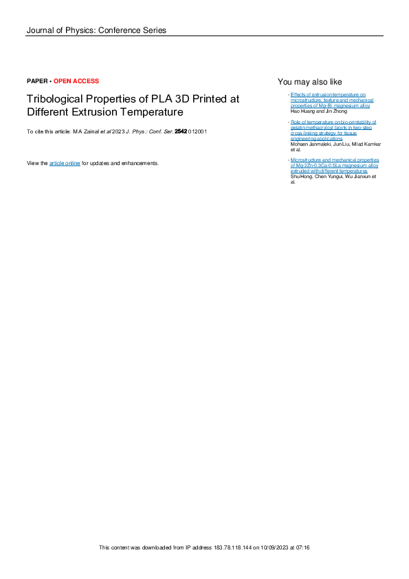 (PDF) Tribological Properties of PLA 3D Printed at Different Extrusion ...
