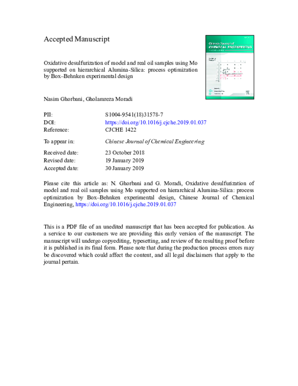 (PDF) Oxidative desulfurization of model and real oil samples using Mo ...
