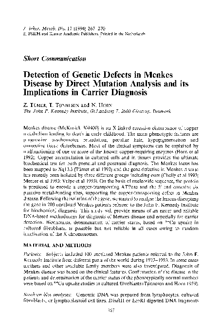 (PDF) Detection of genetic defects in Menkes disease by direct mutation ...