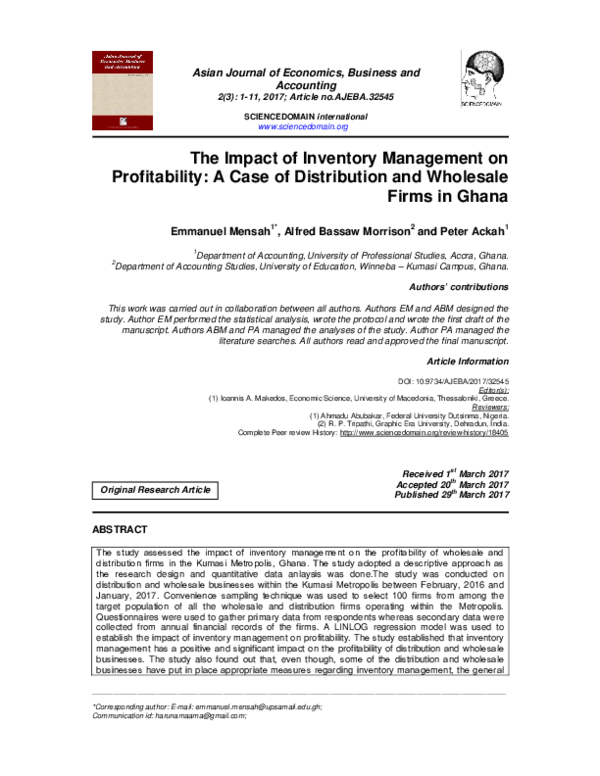 (PDF) The Impact of Inventory Management on Profitability: A Case of ...