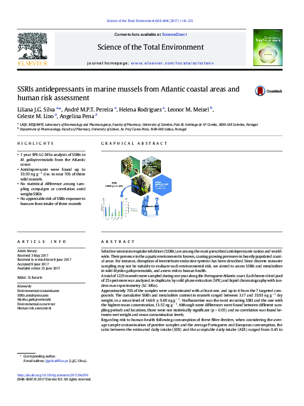 (PDF) SSRIs antidepressants in marine mussels from Atlantic coastal ...