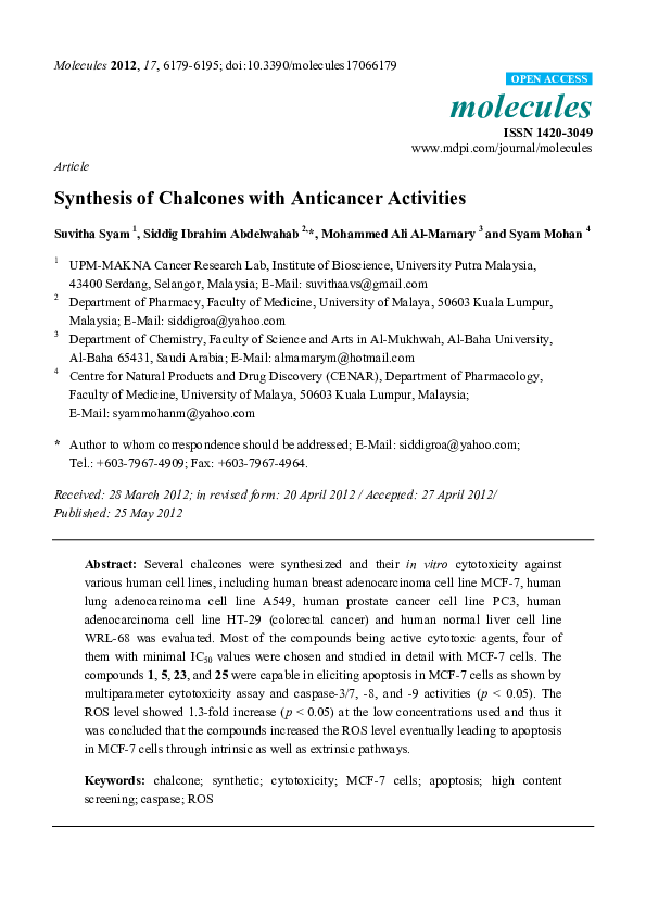 (PDF) Synthesis of Chalcones with Anticancer Activities