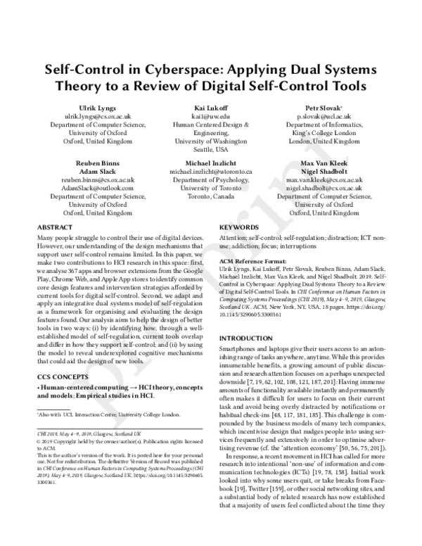 (PDF) Self-Control in Cyberspace: Applying Dual Systems Theory to ...