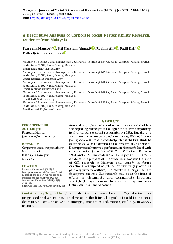 (PDF) A Descriptive Analysis of Corporate Social Responsibility ...