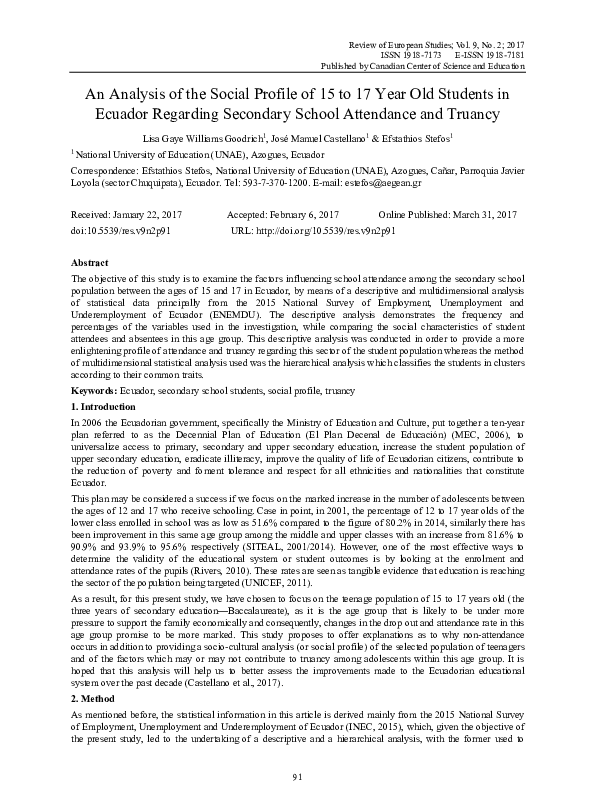 (PDF) An Analysis of the Social Profile of 15 to 17 Year Old Students ...