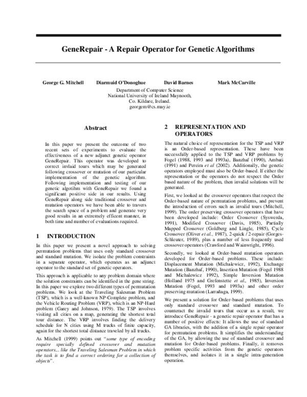(PDF) GeneRepair - A Repair Operator for Genetic Algorithms