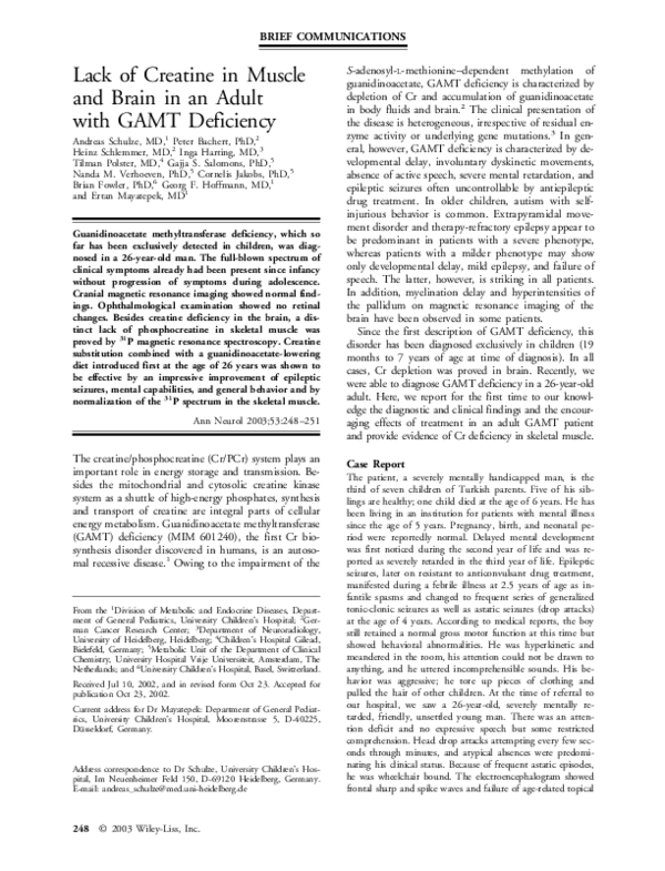 (PDF) Lack of creatine in muscle and brain in an adult with GAMT deficiency