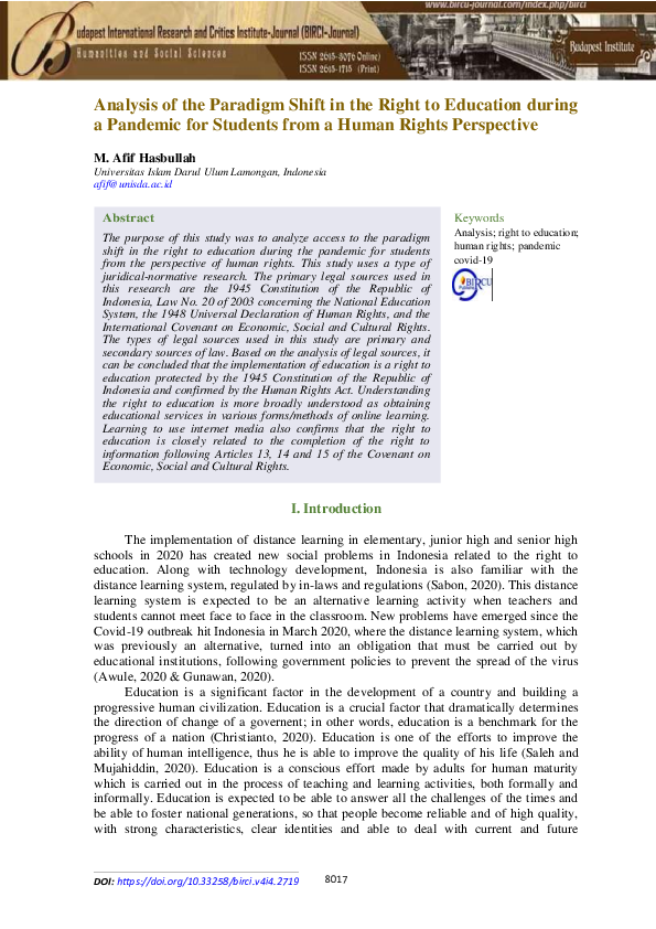 (PDF) Analysis of the Paradigm Shift in the Right to Education during a ...