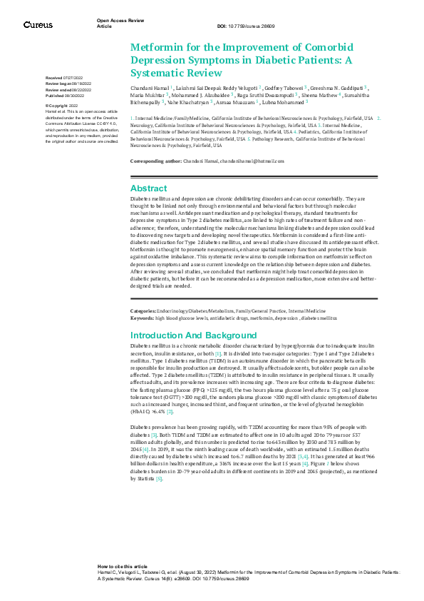 (PDF) Metformin for the Improvement of Comorbid Depression Symptoms in ...
