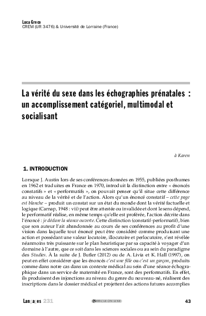 La vérité du sexe dans les échographies prénatales : un accomplissement catégoriel, multimodal et socialisant