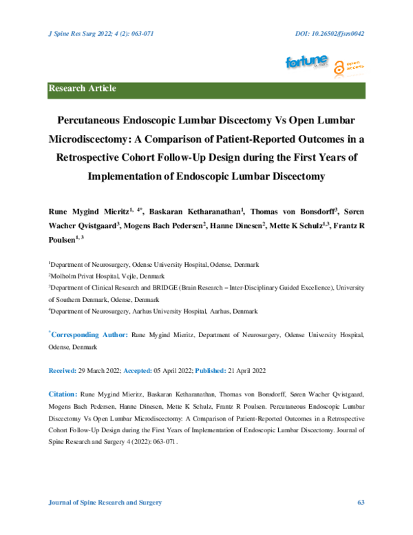 (PDF) Percutaneous Endoscopic Lumbar Discectomy Vs Open Lumbar