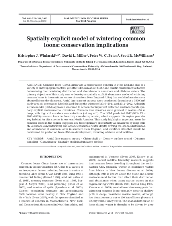 (PDF) Spatially explicit model of wintering common loons: conservation ...