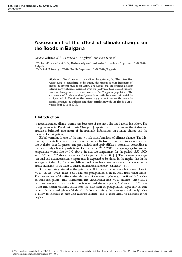 (PDF) Assessment of the effect of climate change on the floods in Bulgaria