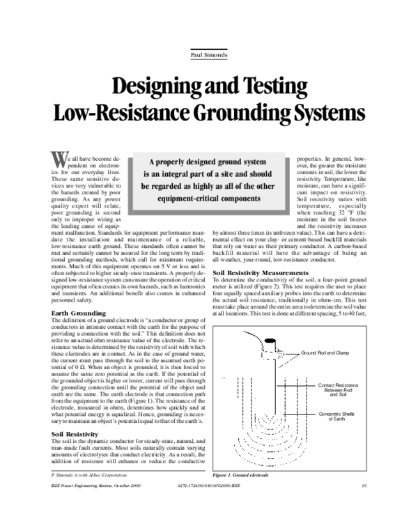 (PDF) Designing and testing low-resistance grounding systems