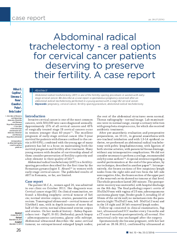 (PDF) Abdominal radical trachelectomy - a real option for cervical ...